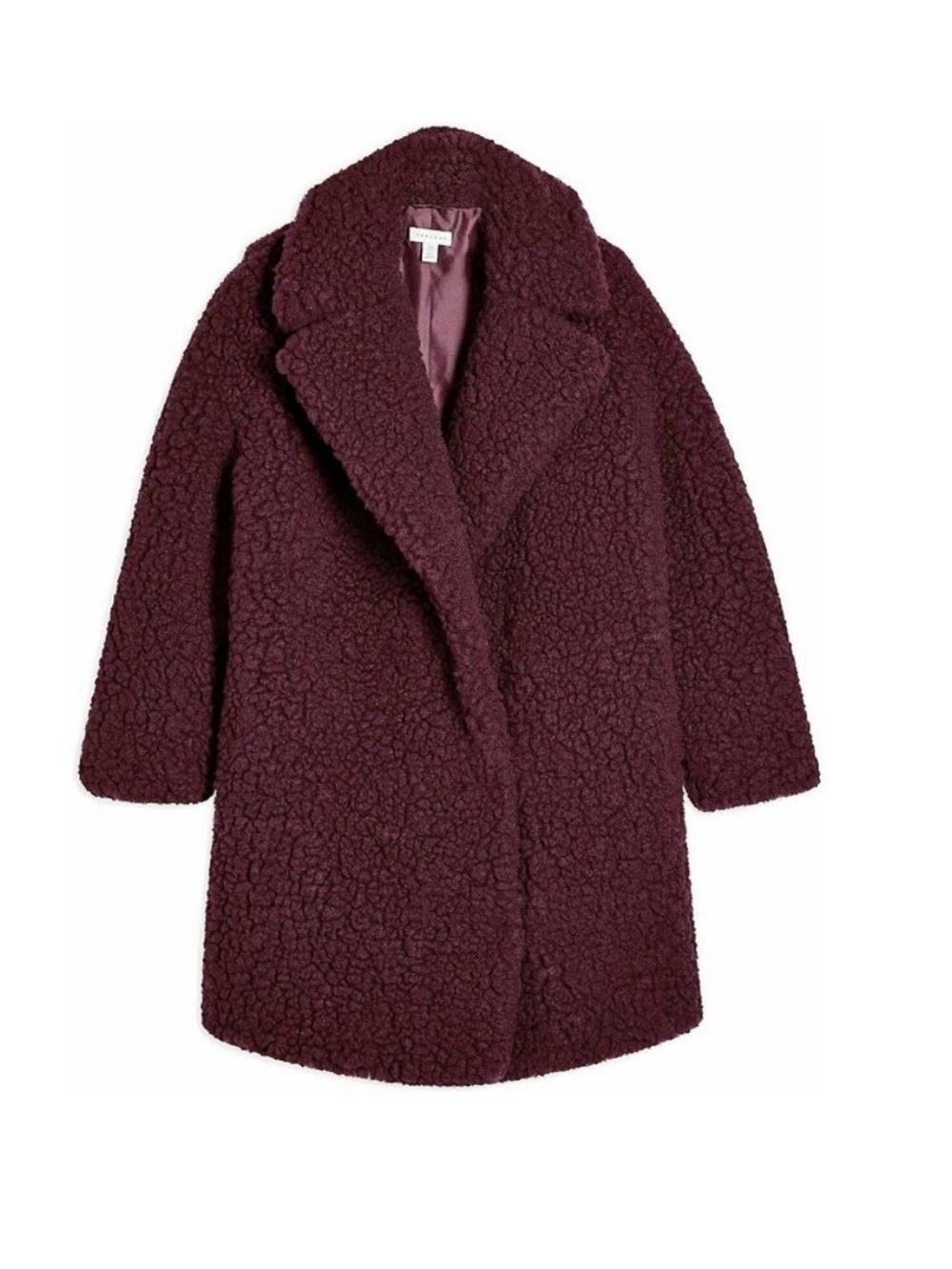 NWT Topshop Frenchy Big Borg Teddy Coat Burgundy Size 10 Oversized - Picture 2 of 7